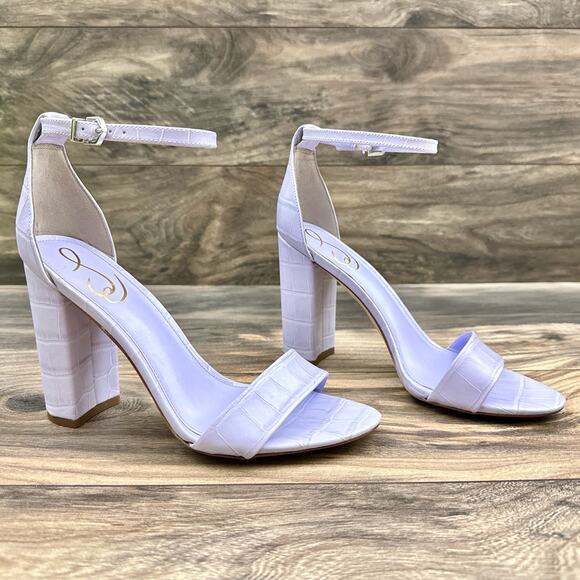 NIB Sam Edelman 8M Yaro Leather Ankle Strap Block Heel Sandals Lilac Croc - Picture 6 of 12